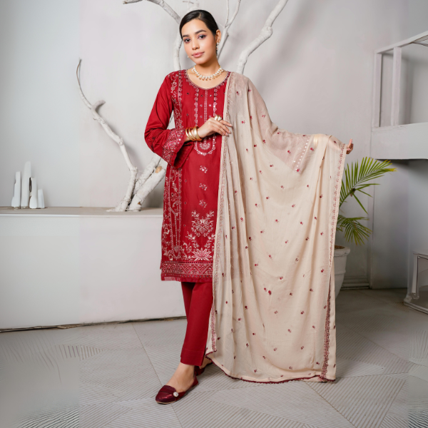 Dark Red with Dupata Dark Red Kurti Set with Dupata