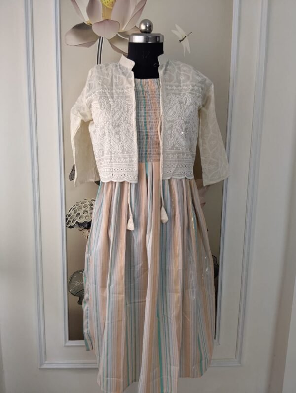 chikankari Detachable jacket with frock