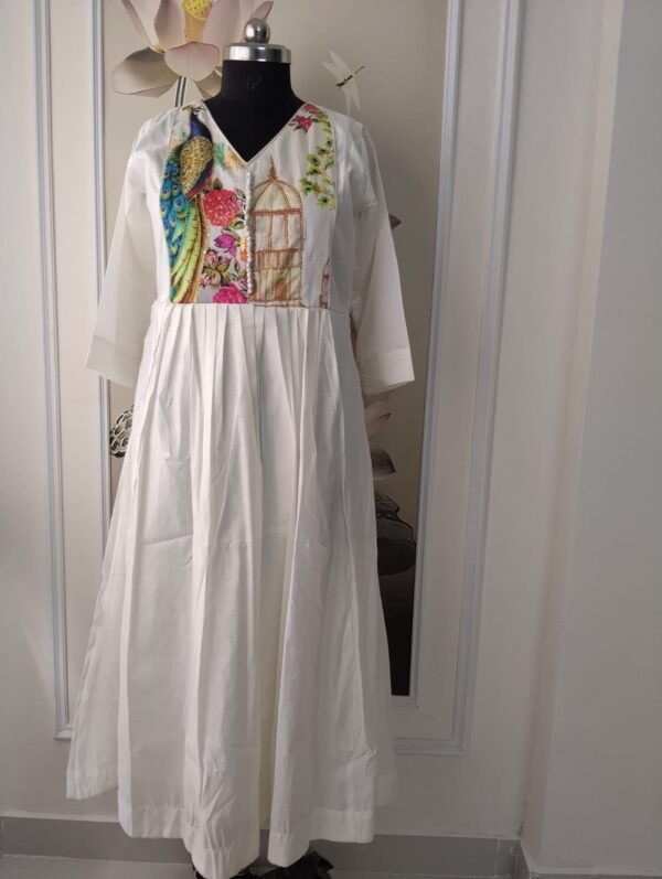 mul chanderi fabric peacock maxi