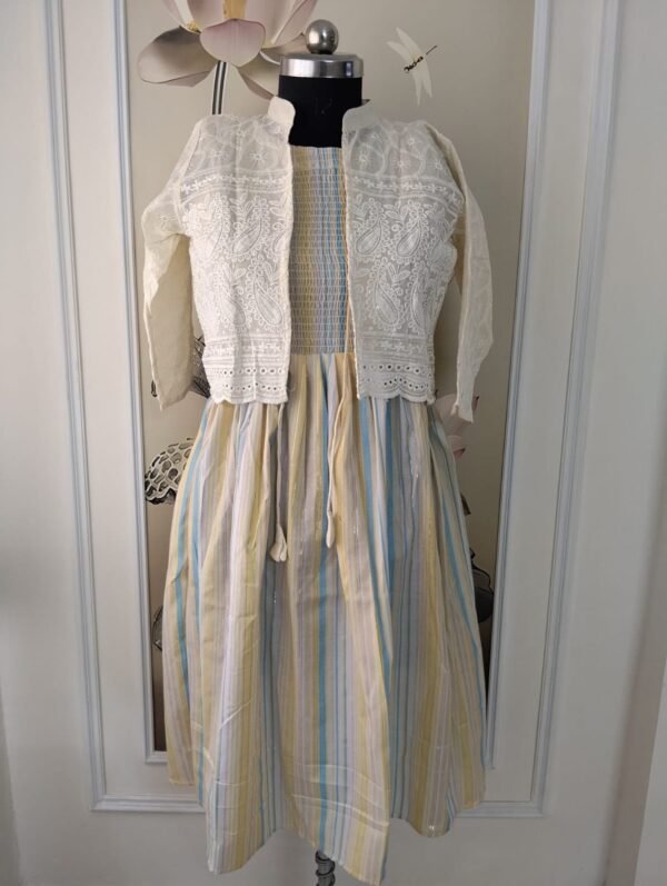 chikankari Detachable jacket with frock