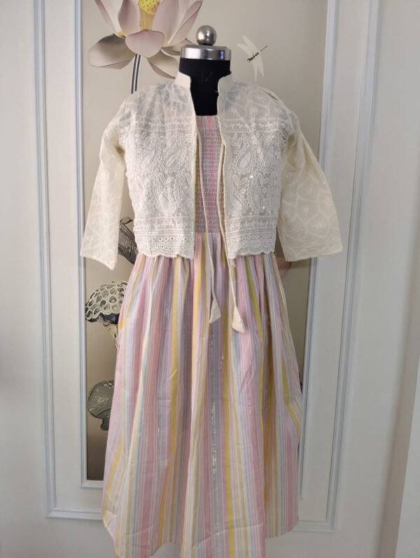 chikankari Detachable jacket with frock