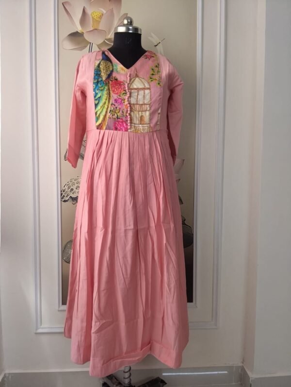 mul chanderi fabric peacock maxi