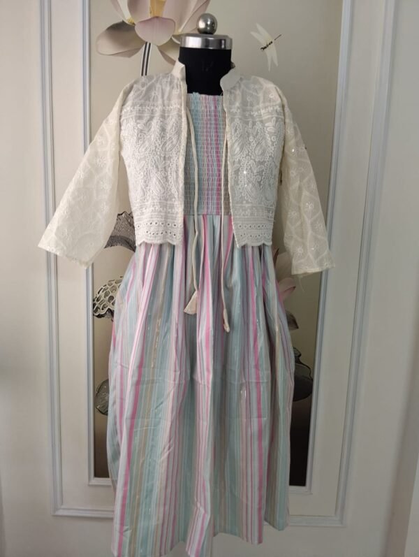 chikankari Detachable jacket with frock