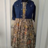 Denim Detachable jacket with cotton Kalmkari frock