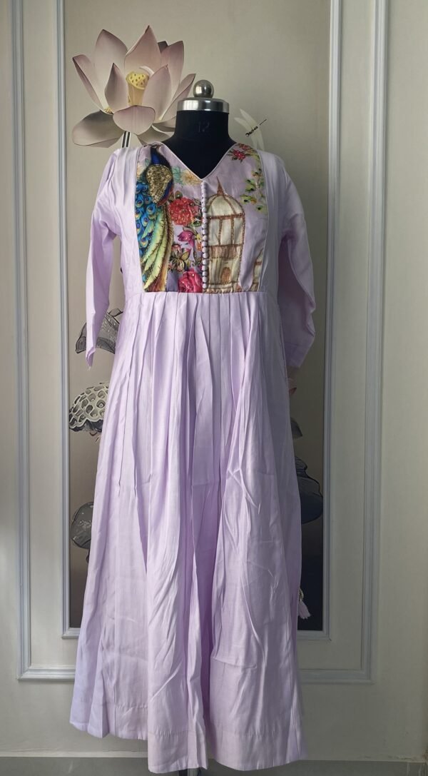 mul chanderi fabric peacock maxi