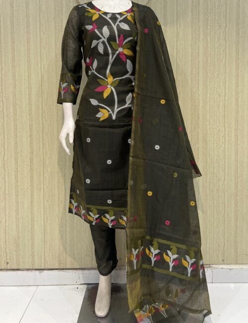 jamdani stitched 3Piece  suit set with crepe lining