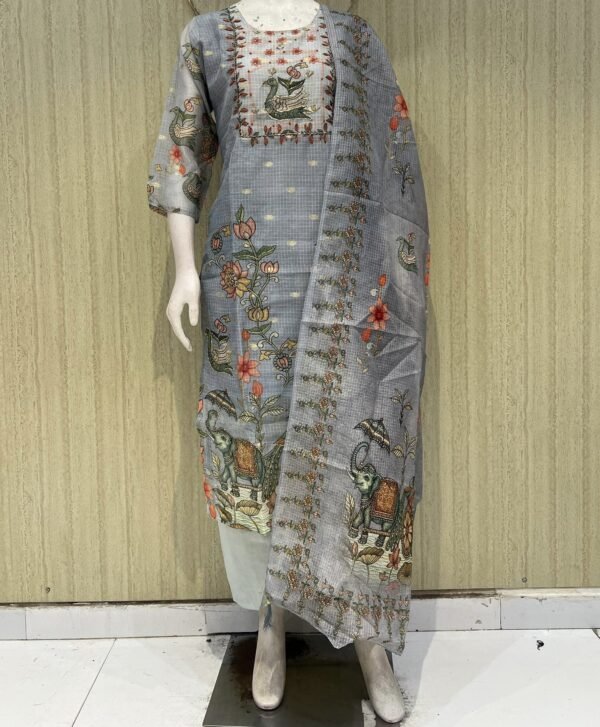 kota 3 piece suit set with cotton lining  with Kalamkari digital print