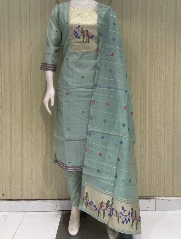 jamdhani stiched 3piece suit set with crape lining