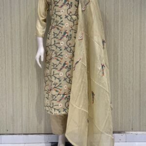 premium Kota cotton 3 piece set  with cotton lining and thread work - XXL(44), cream