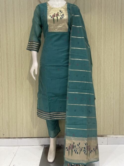 jamdhani stiched 3piece suit set with crape lining