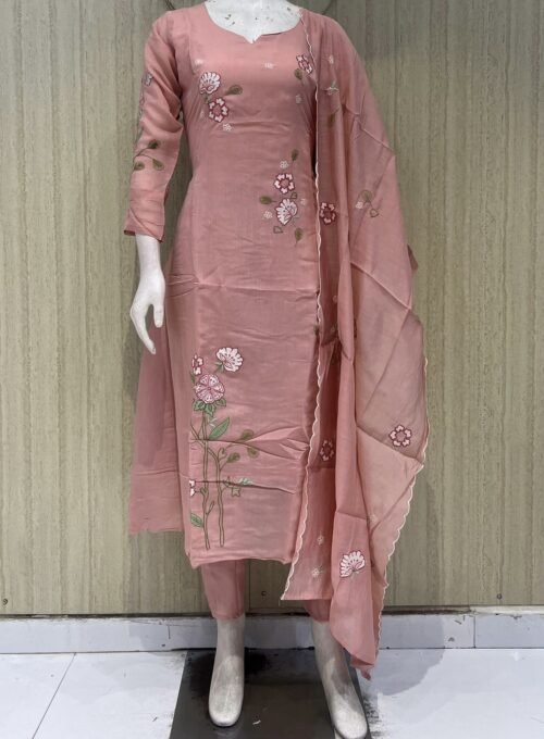 mul chanderi aline 3 piece suit set with lining