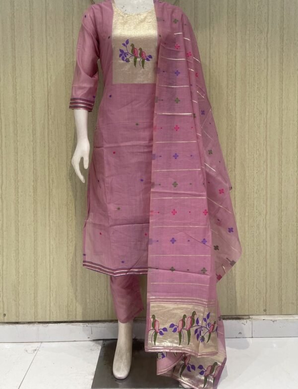 jamdhani stiched 3piece suit set with crape lining