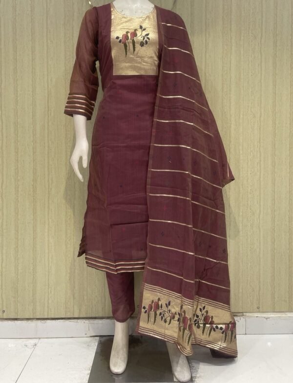 jamdhani stiched 3piece suit set with crape lining