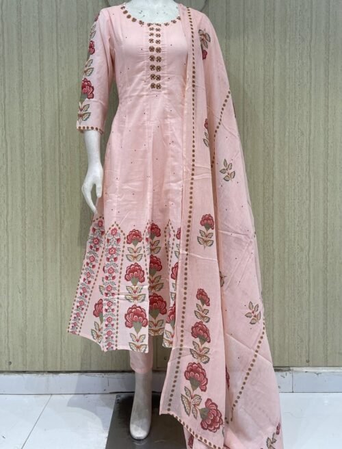 Premium mul cotton Anarkali suit set with cotton lining