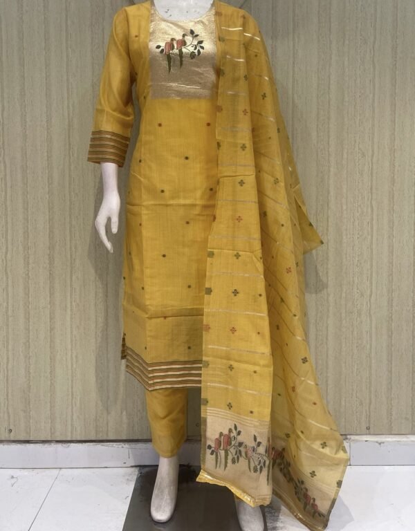 jamdhani stiched 3piece suit set with crape lining