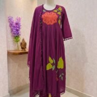 Pure cotton Anarkali suit set with aplic work with cotton lining