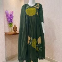 Pure cotton Anarkali suit set with aplic work with cotton lining