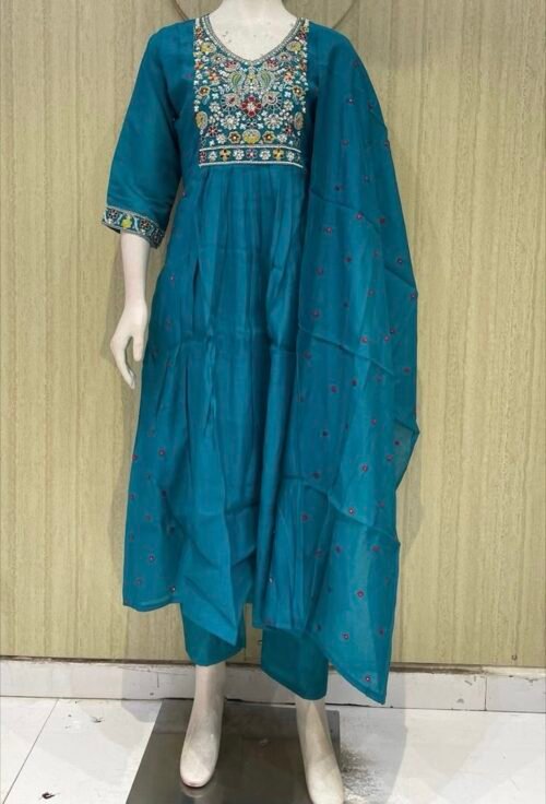 mul chanderi suit set with crape lining