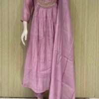 Pure mul chanderi suit set with crape lining