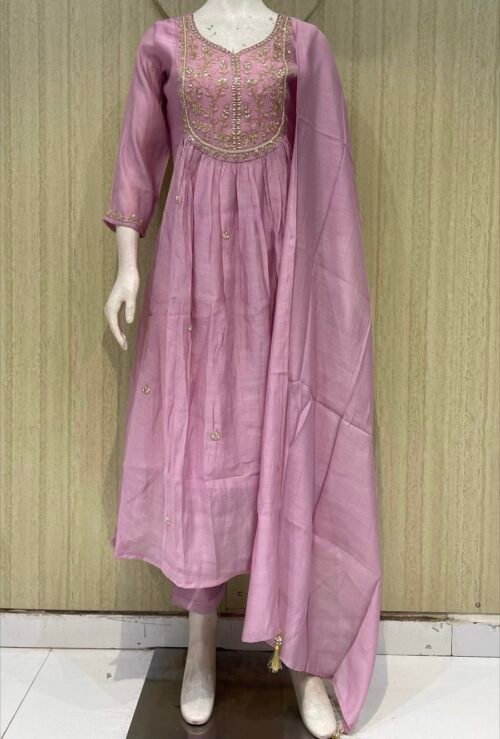 Pure mul chanderi suit set with crape lining