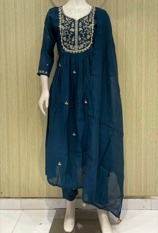 Pure mul chanderi suit set with crape lining