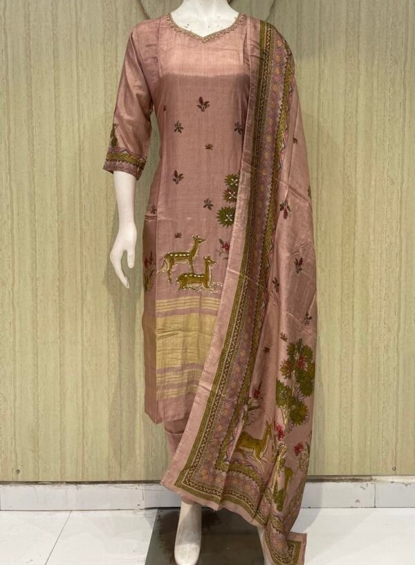 pure chinon kurti set with cotton lining with zari dupatta