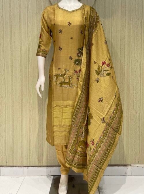 pure chinon kurti set with cotton lining with zari dupatta