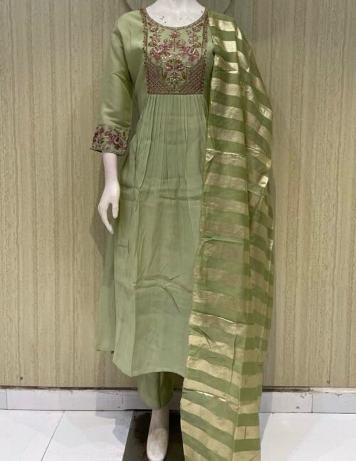 mul chanderi suit set with zari Dupatta with mul cotton lining