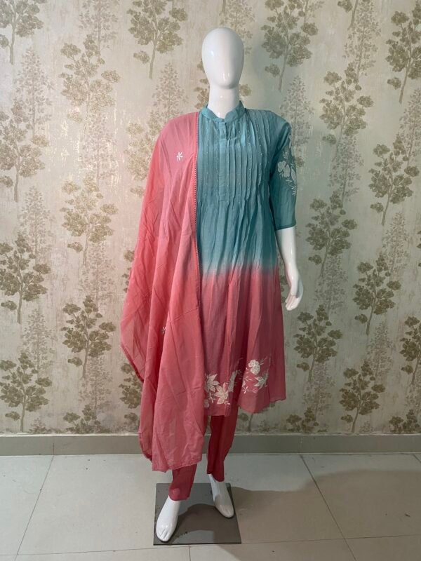 Pure mul cotton duel shade Aline suit set with cotton lining